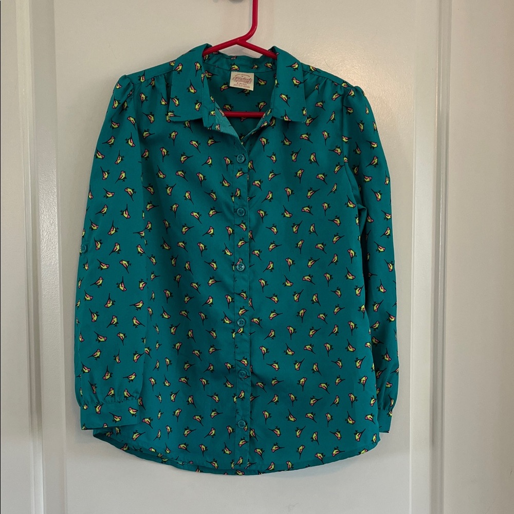 Faded Glory button down bird print blouse size 6